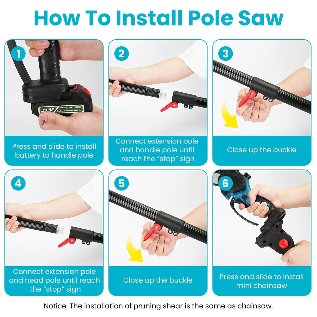 4 in 1 Cordless Pruning Shear and Electric Chainsaw With Max 5.5FT Extension Poles 4Ó/6Ó Pole Saw SK5 Blade Brushless Pruning Shear With 2Pcs 3.0Ah Ba
