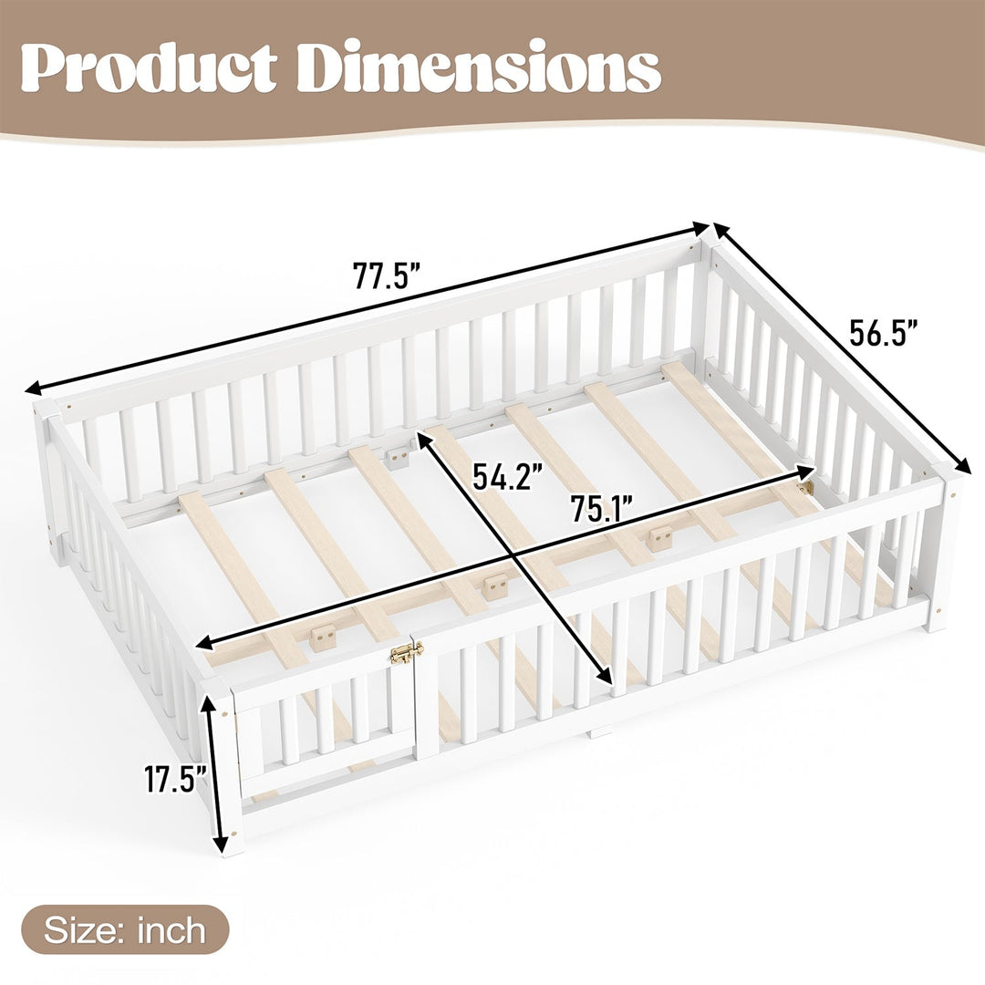 Montessori Floor Bed with Safety Guardrails and Lockable Door