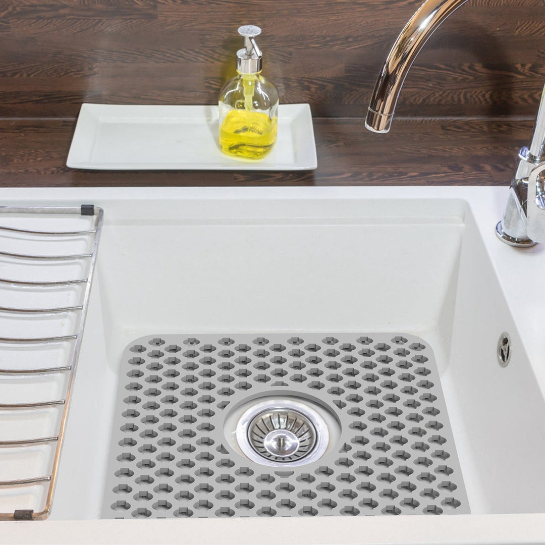 2Pcs Silicone Grid Sink Mat with Central Drain Hole 11.61x13.58Inch Non-Slip Kitchen Stainless Steel Sink Protector Dishwasher Safe
