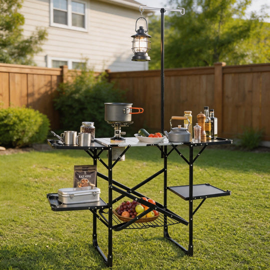 Folding Camping Kitchen Table with Heat-Resistant Top