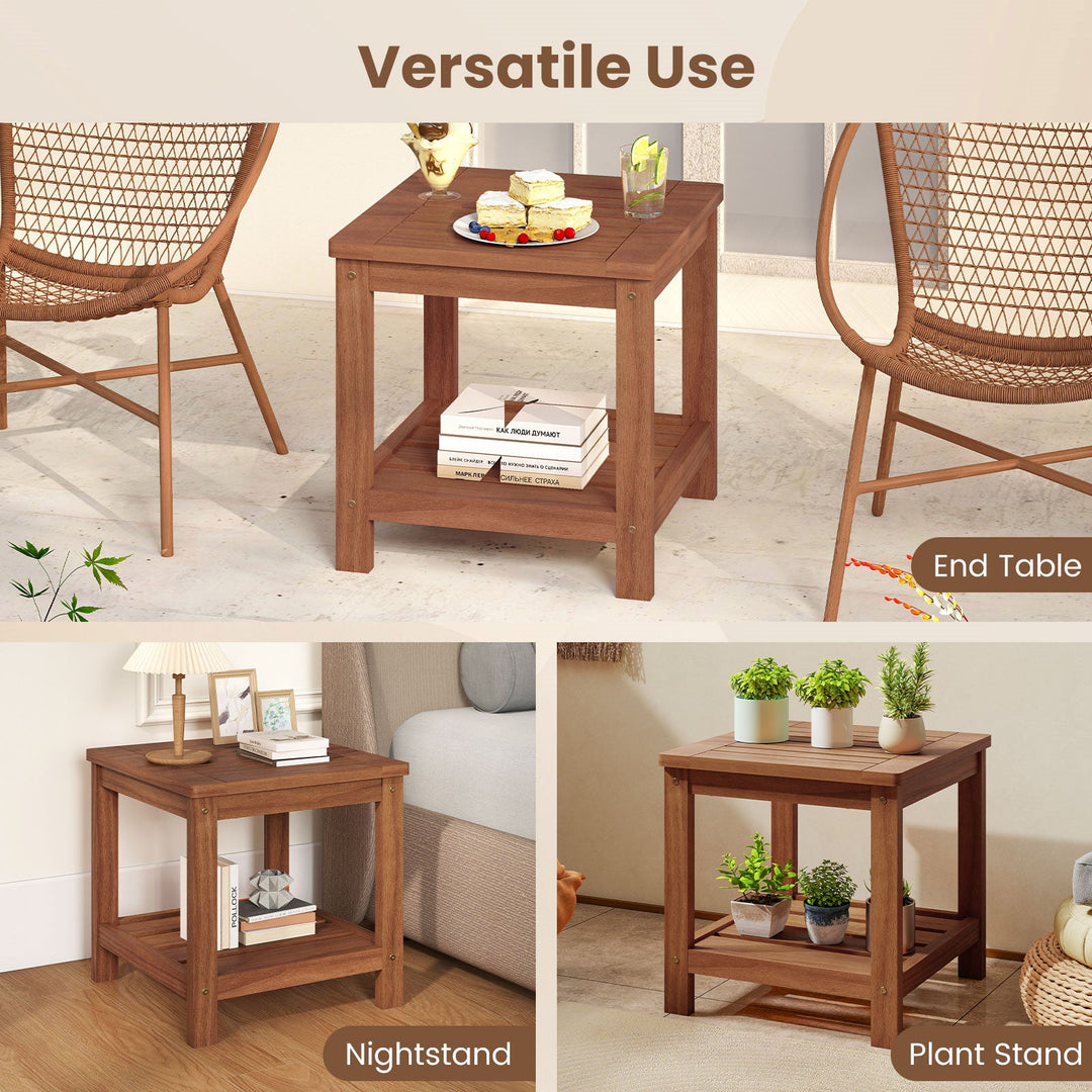 2-Tier Outdoor Side Table with Storage Shelf for Patio
