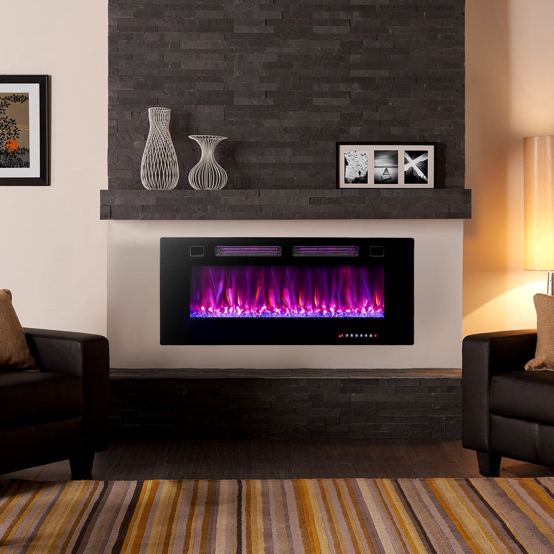 42/50/60/72 Inch Ultra-Thin Electric Fireplace with Decorative Crystals-50 inches