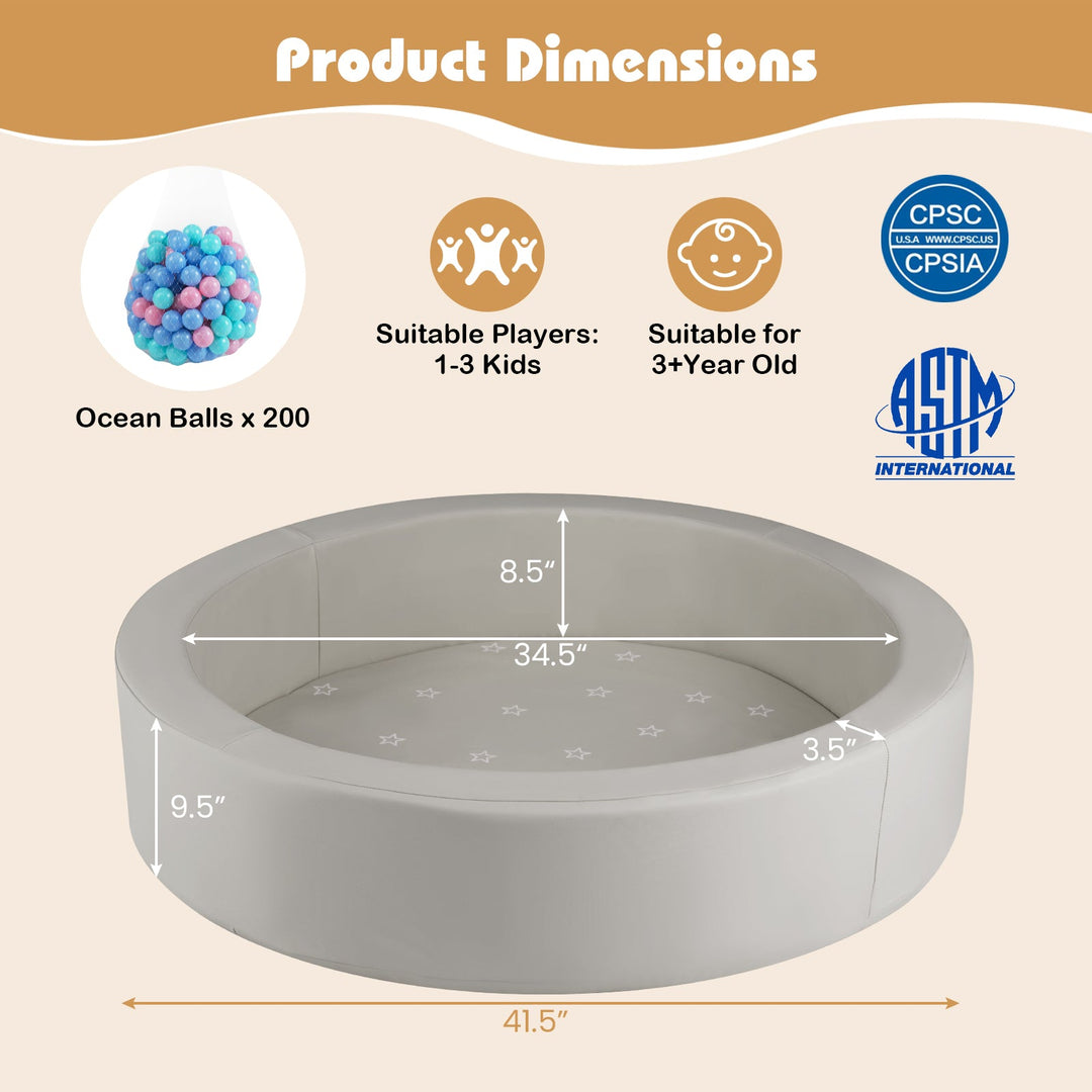 42.5 Inch Round Foam Ball Pits with 25D Sponge Filling and Washable PU Cover for Toddlers