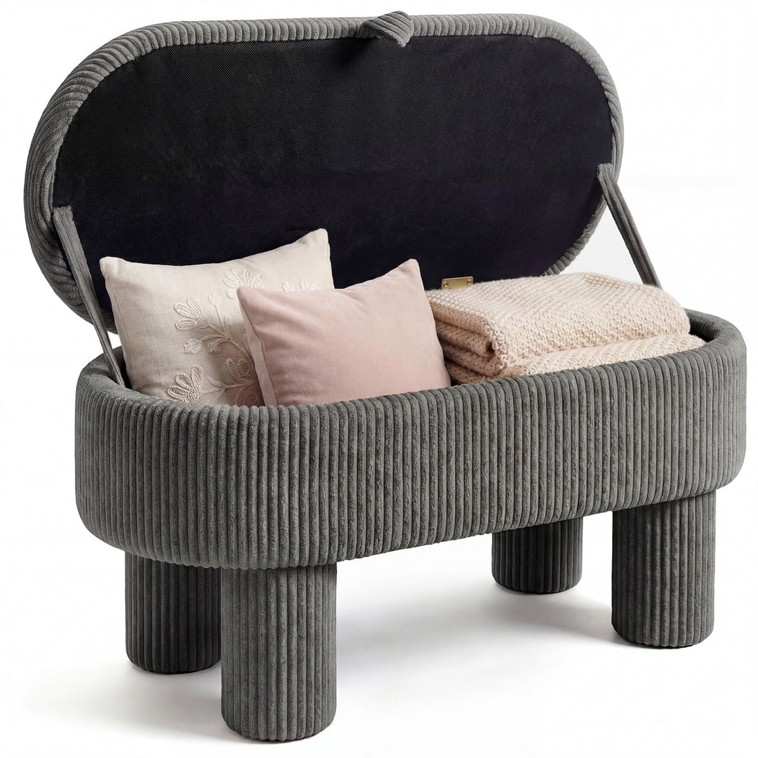 42 Inch Storage Ottoman Bench Corduroy Fabric Upholstered Foot Stool