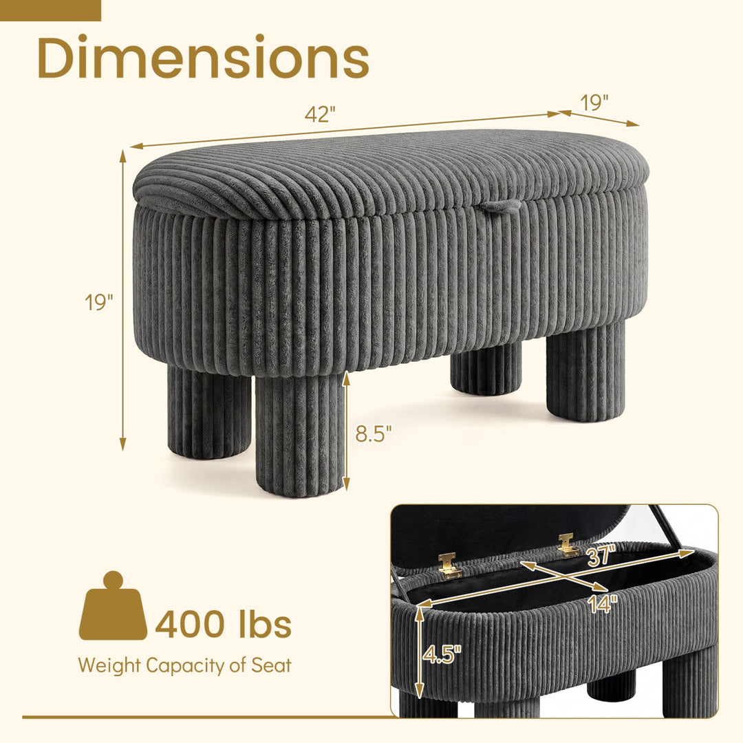 42 Inch Storage Ottoman Bench Corduroy Fabric Upholstered Foot Stool