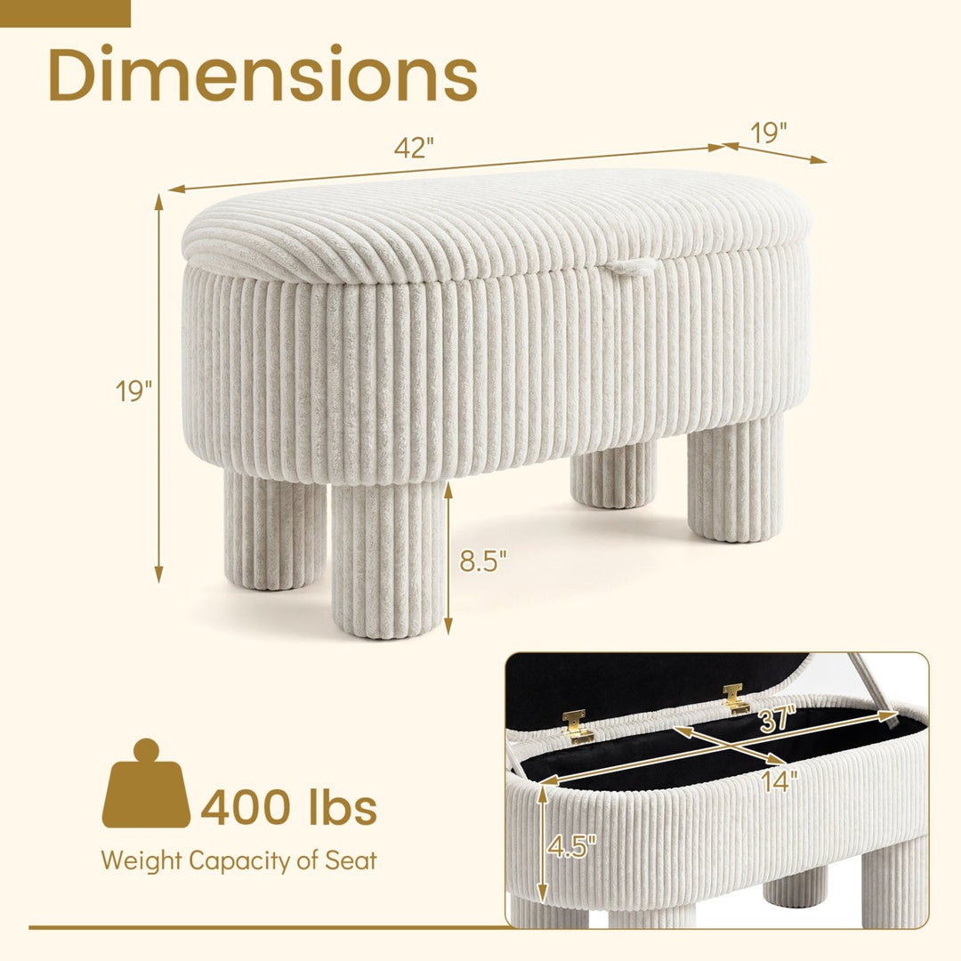 42 Inch Storage Ottoman Bench Corduroy Fabric Upholstered Foot Stool