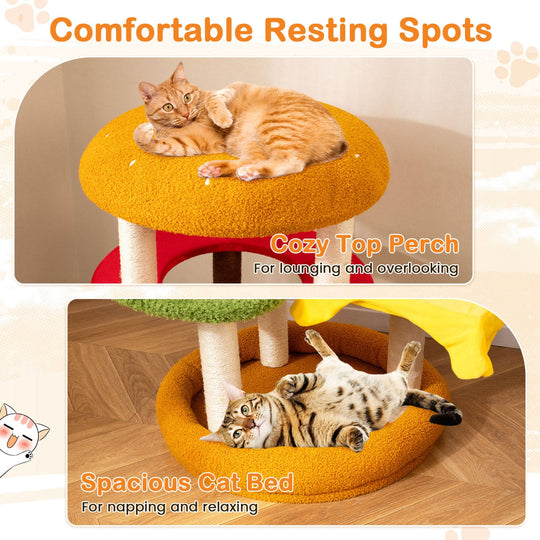 42 Inch Tall Modern Cat Tree Multi-Level with Padded Perch and Cat Bed