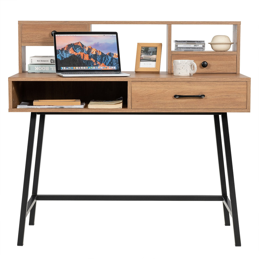 42-Inch Vanity Desk with Tabletop Shelf and 2 Drawers-Natural