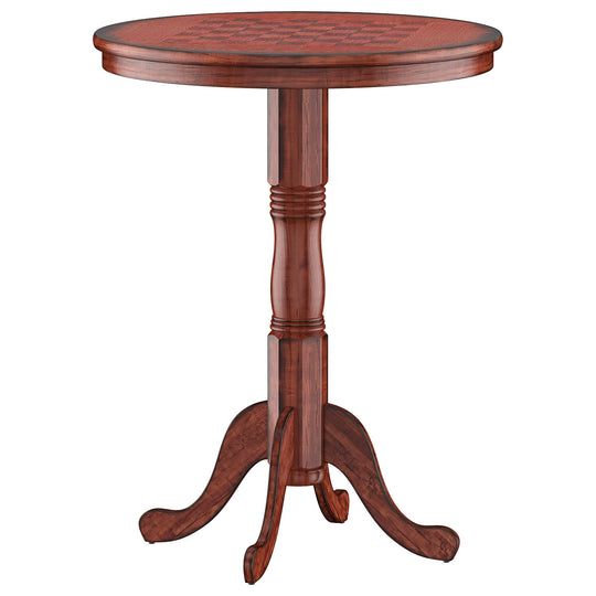 42 Inch Wooden Round Pub Pedestal Side Table with Chessboard