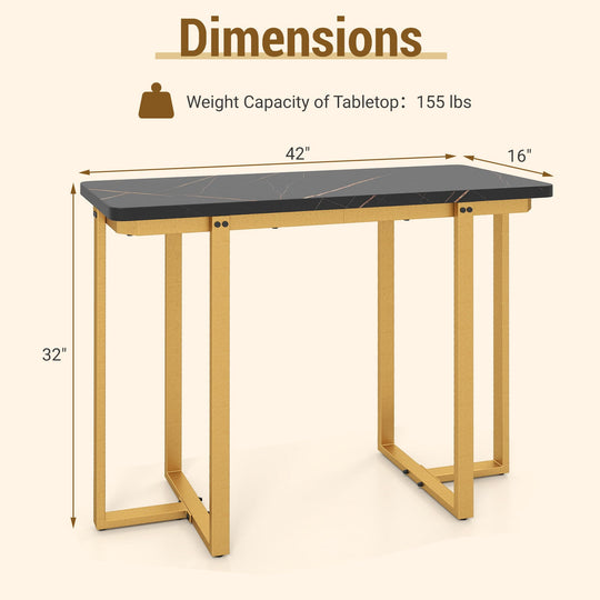 42 Inches Modern Faux Marble Entryway Table with Geometric Metal Frame