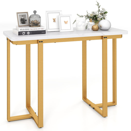 42 Inches Modern Faux Marble Entryway Table with Geometric Metal Frame
