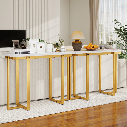 42 Inches Modern Faux Marble Entryway Table with Geometric Metal Frame