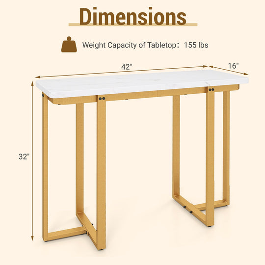 42 Inches Modern Faux Marble Entryway Table with Geometric Metal Frame