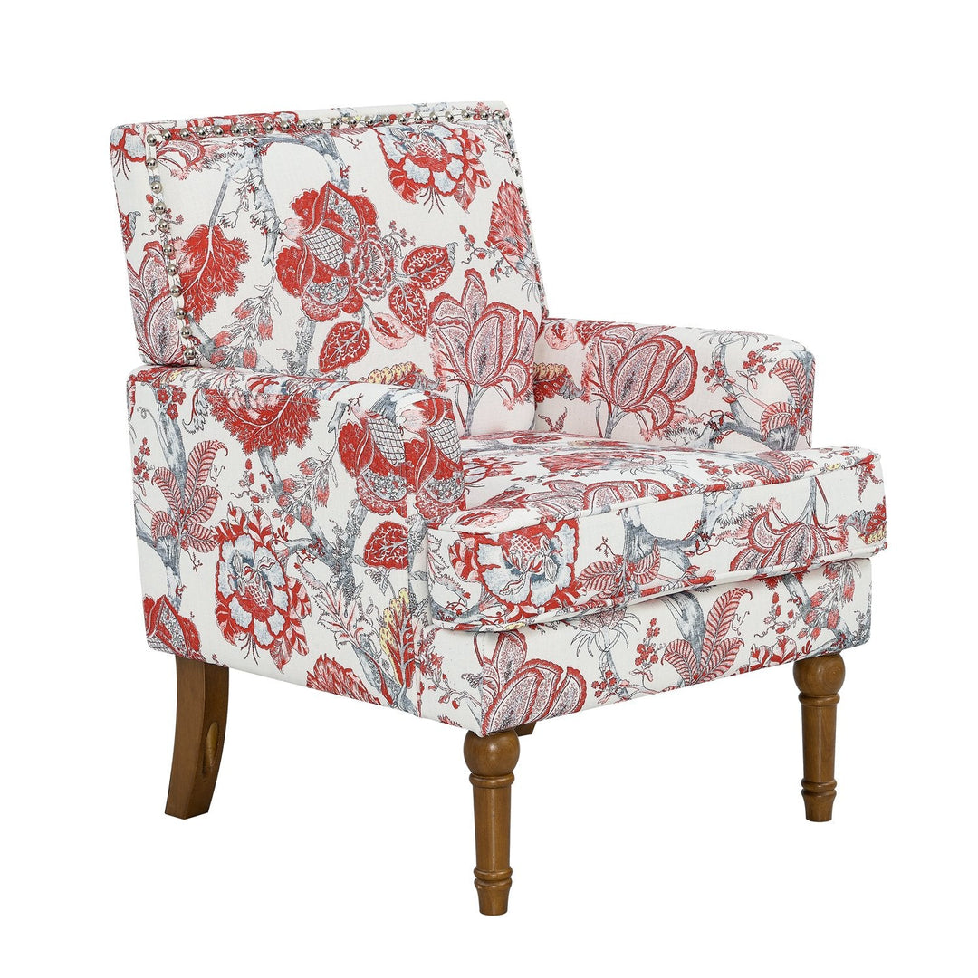 Floral Upholstered Accent Chair with Nailhead Trim