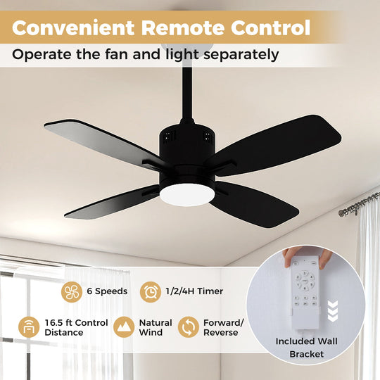 42inch Ceiling Fan with Light and Remote 3CCT LED with Memory 4H Timer 6 Speeds-Black