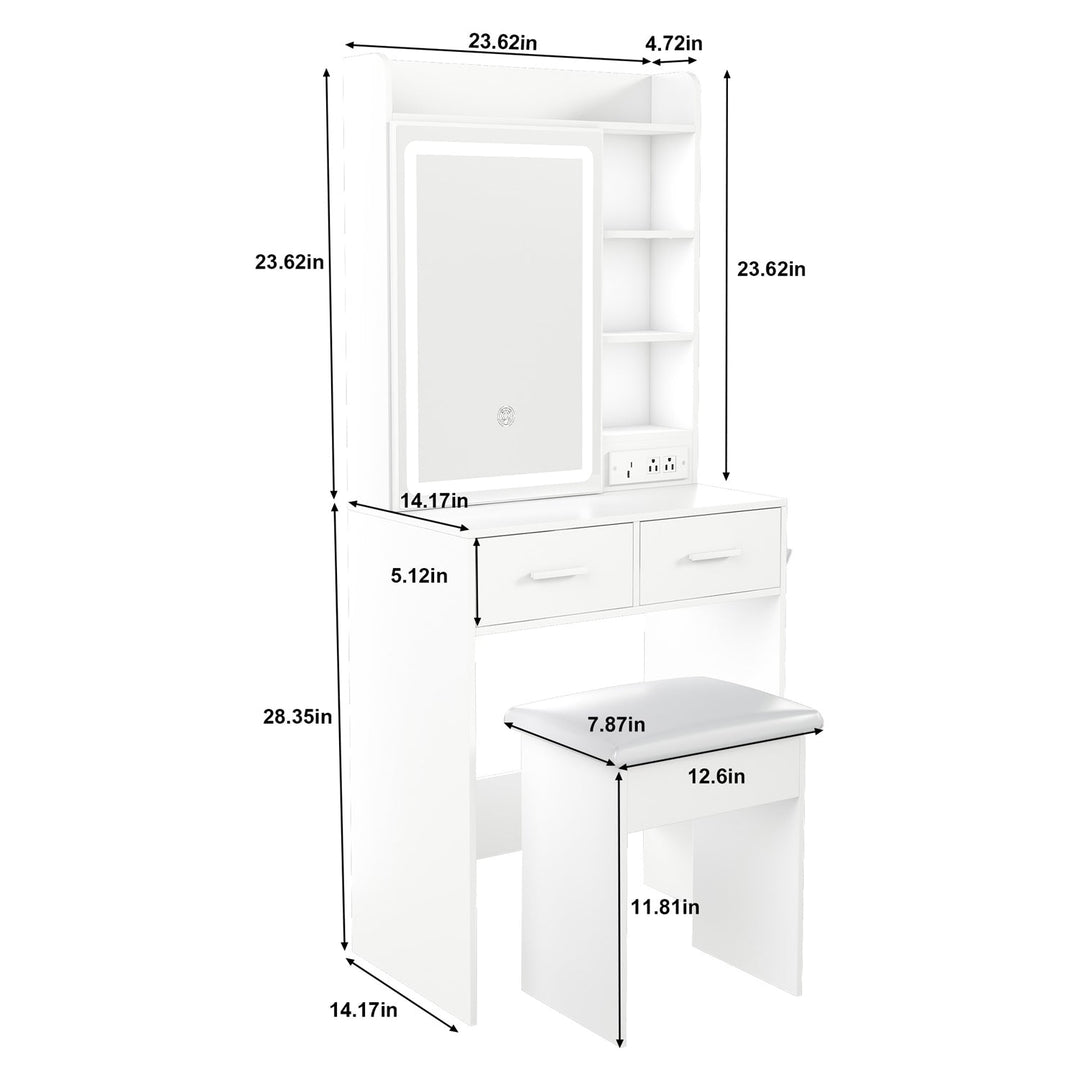 Vanity Desk Set with LED Lighted Mirror & Padded Stool