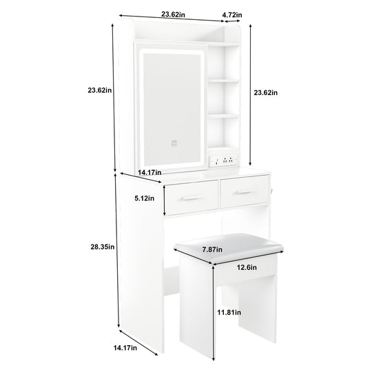 Vanity Desk Set with LED Lighted Mirror & Padded Stool