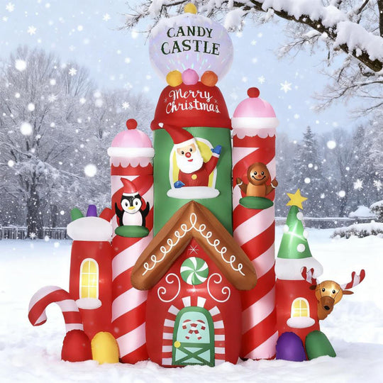 10FT Inflatable Candy Castle Christmas Decoration with LED Lights