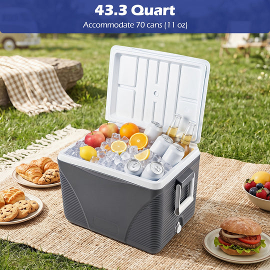 43 Quart Portable Hard Cooler with Cup Holders - Black