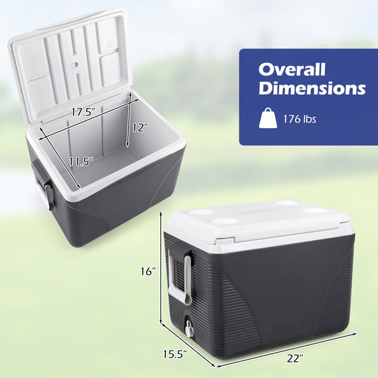 43 Quart Portable Hard Cooler with Cup Holders - Black