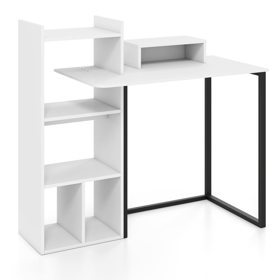 43.5" Computer Desk with Charging Station and Ergonomic Monitor Stand-White