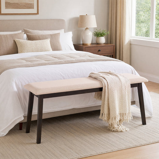 Upholstered Entryway Bench 43.5 Inch with Rubber Wood Frame