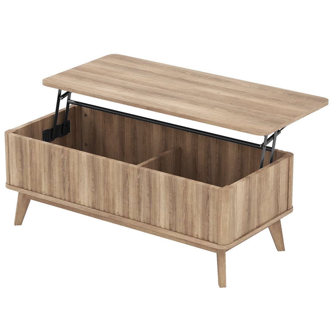 43.5" Rectangle Wooden Fluted Lift Top Coffee Table-Walnut