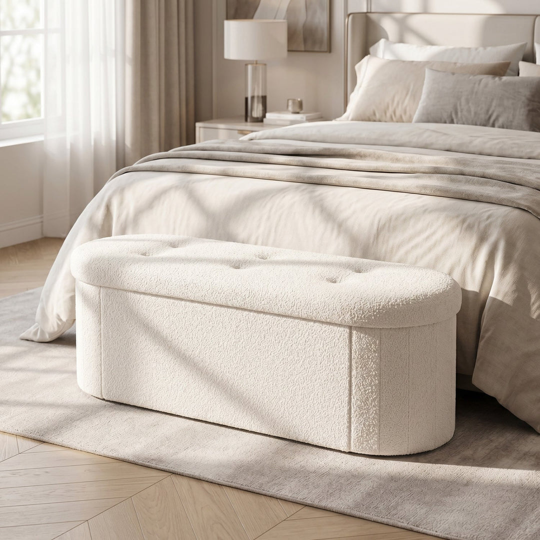 43" Folding Storage Ottoman Bench with Dividers - Teddy Fleece