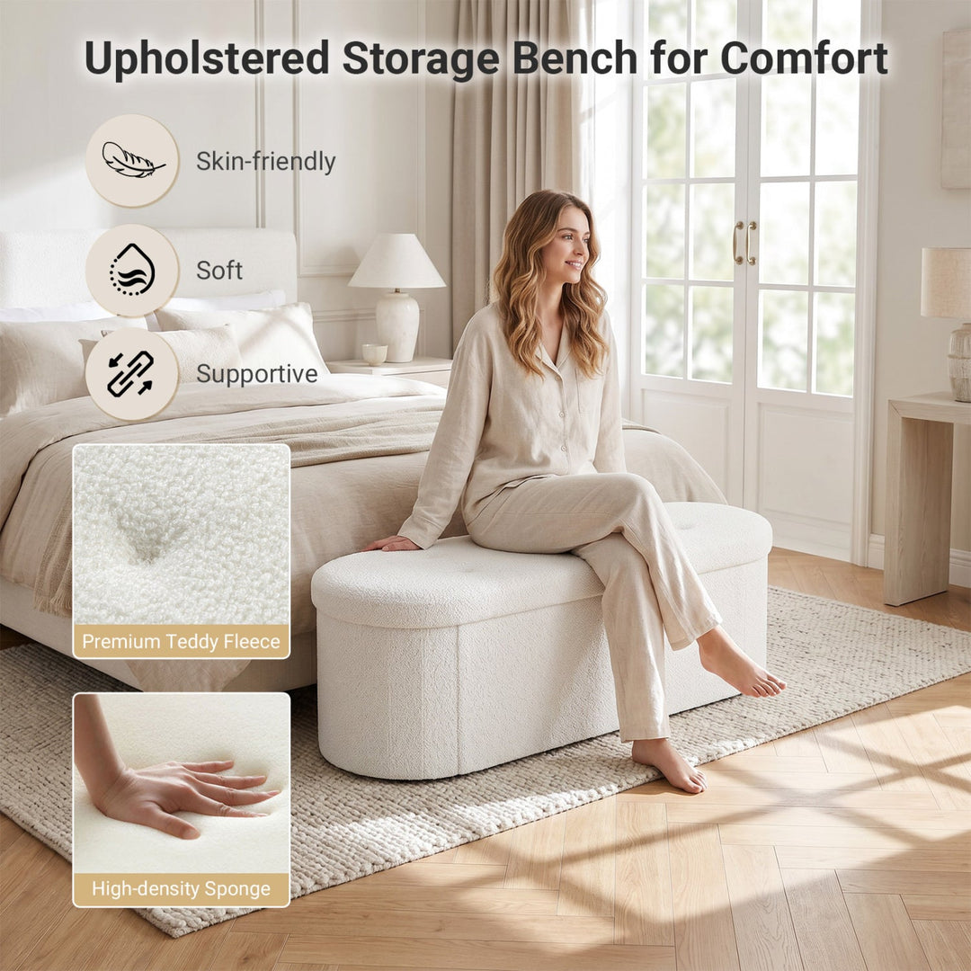 43" Folding Storage Ottoman Bench with Dividers - Teddy Fleece