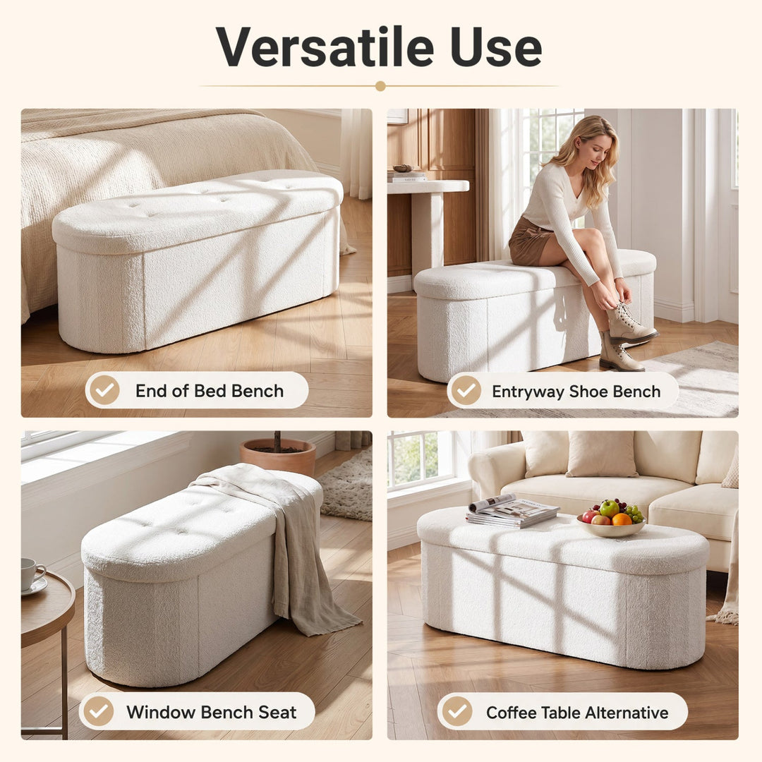 43" Folding Storage Ottoman Bench with Dividers - Teddy Fleece