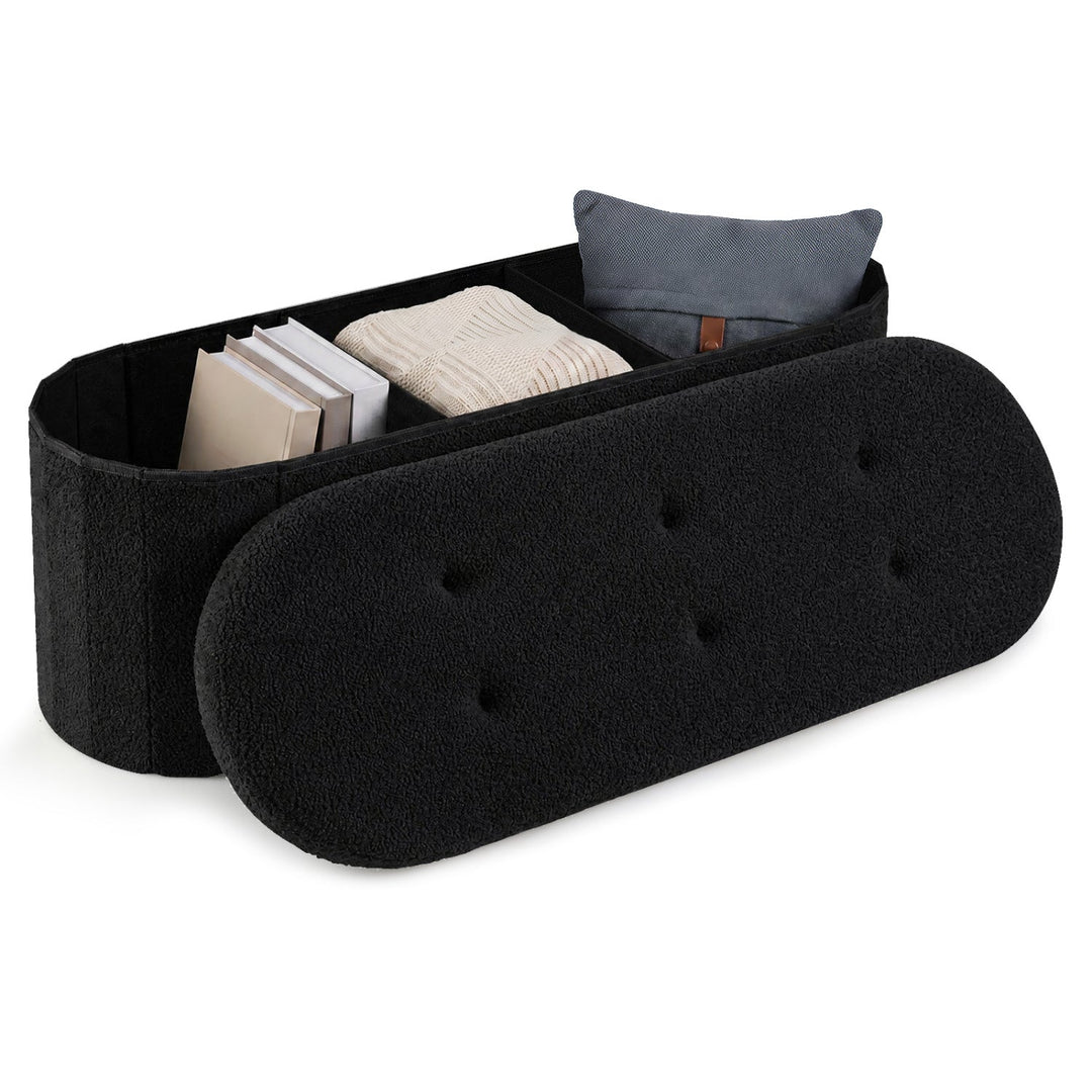 43" Folding Storage Ottoman Bench with Dividers - Teddy Fleece