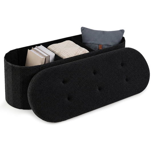43" Folding Storage Ottoman Bench with Dividers - Teddy Fleece