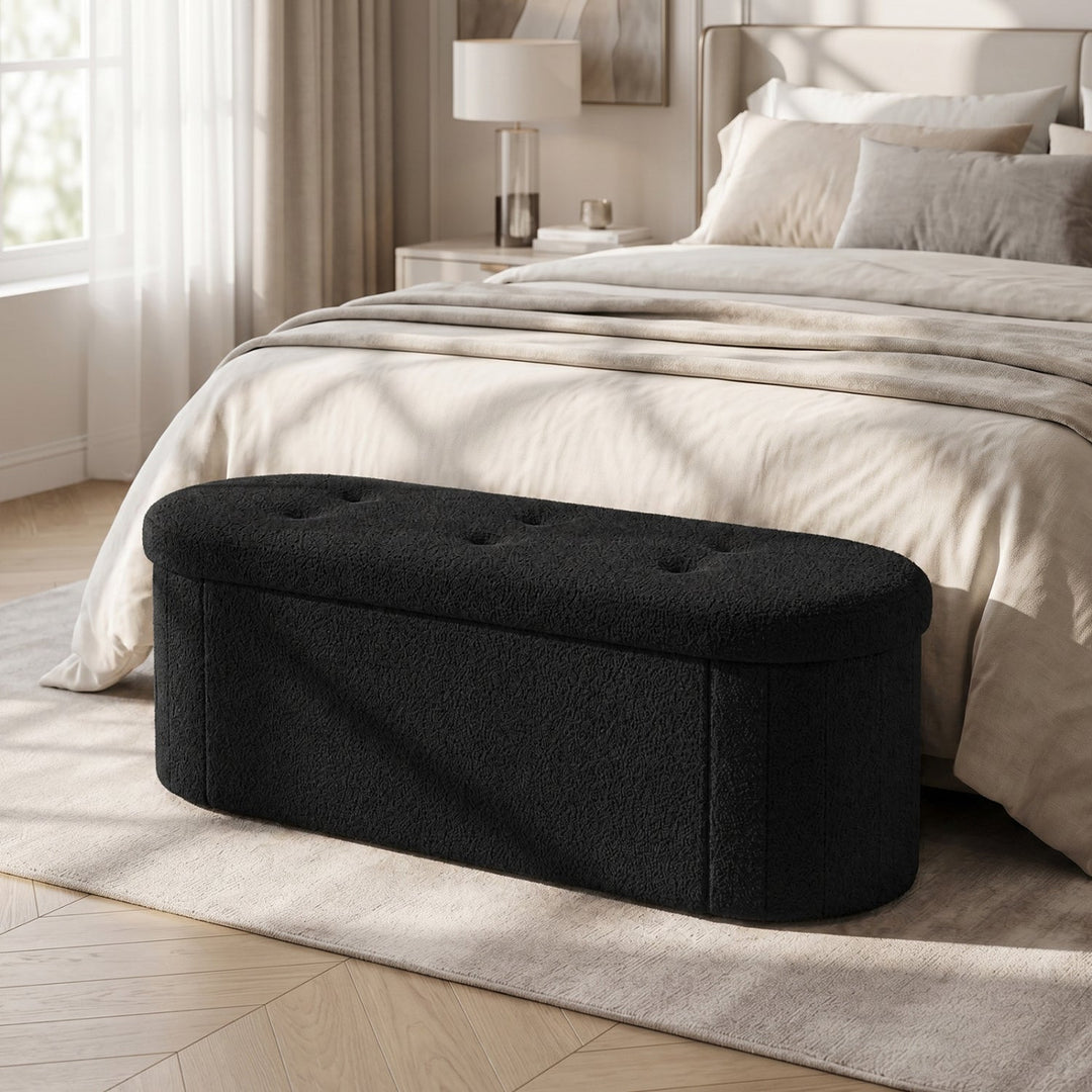 43" Folding Storage Ottoman Bench with Dividers - Teddy Fleece