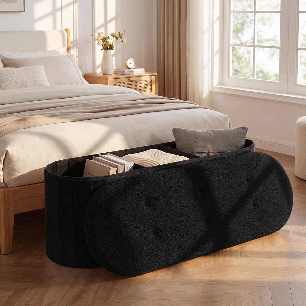 43" Folding Storage Ottoman Bench with Dividers - Teddy Fleece