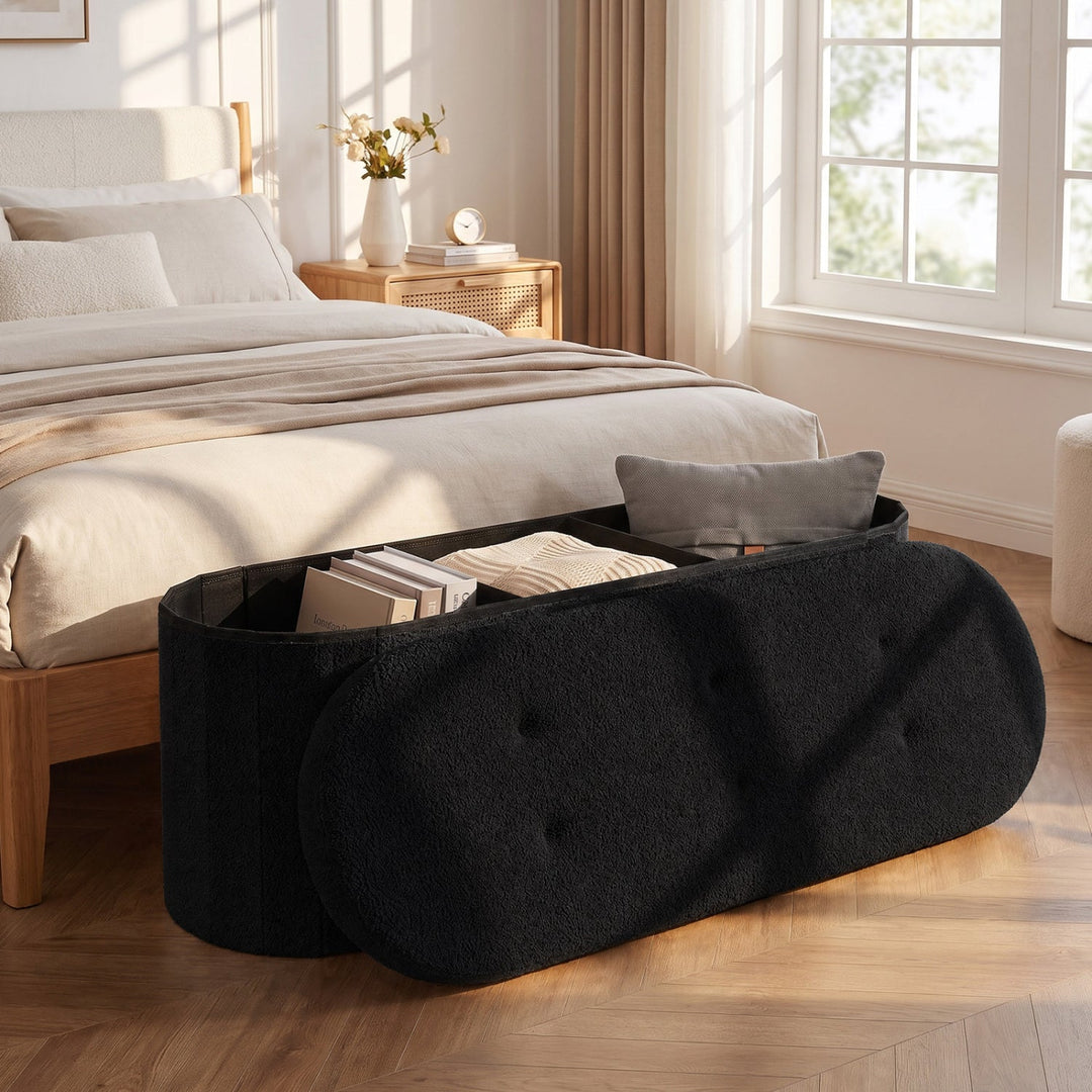 43" Folding Storage Ottoman Bench with Dividers - Teddy Fleece