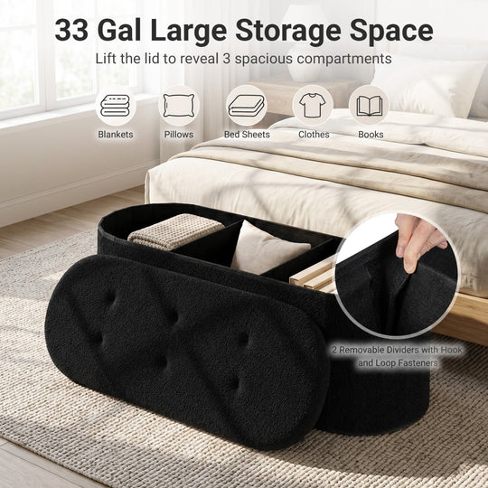 43" Folding Storage Ottoman Bench with Dividers - Teddy Fleece