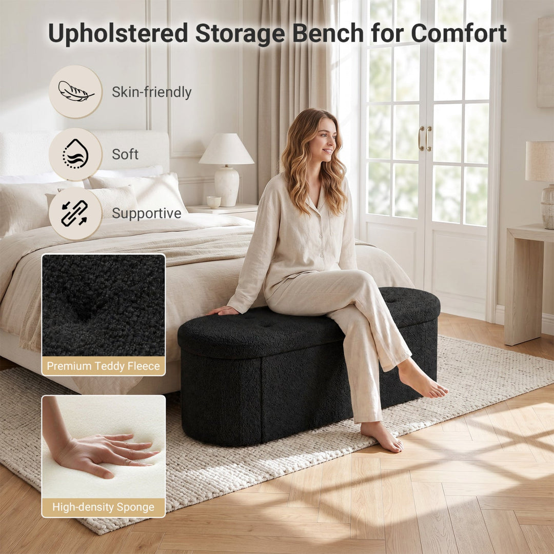 43" Folding Storage Ottoman Bench with Dividers - Teddy Fleece