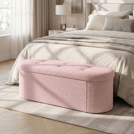 43" Folding Storage Ottoman Bench with Dividers - Teddy Fleece