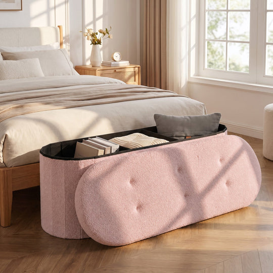 43" Folding Storage Ottoman Bench with Dividers - Teddy Fleece