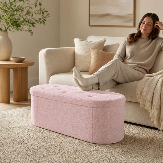 43" Folding Storage Ottoman Bench with Dividers - Teddy Fleece