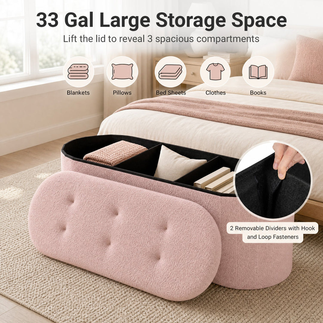 43" Folding Storage Ottoman Bench with Dividers - Teddy Fleece