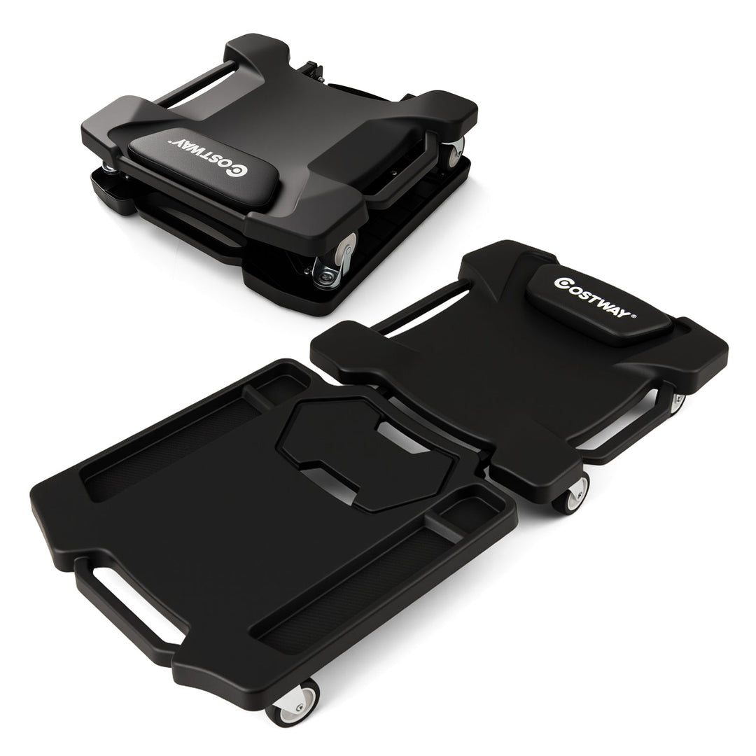 43 Inches Foldable Mechanic Creeper with Padded Headrest and Tool Trays-Black