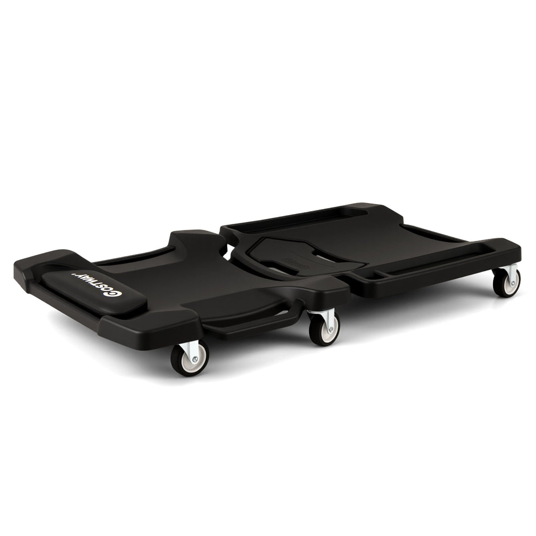 43 Inches Foldable Mechanic Creeper with Padded Headrest and Tool Trays-Black