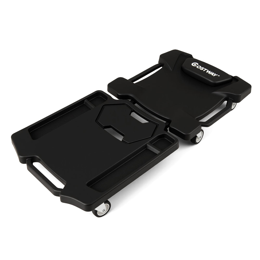 43 Inches Foldable Mechanic Creeper with Padded Headrest and Tool Trays-Black