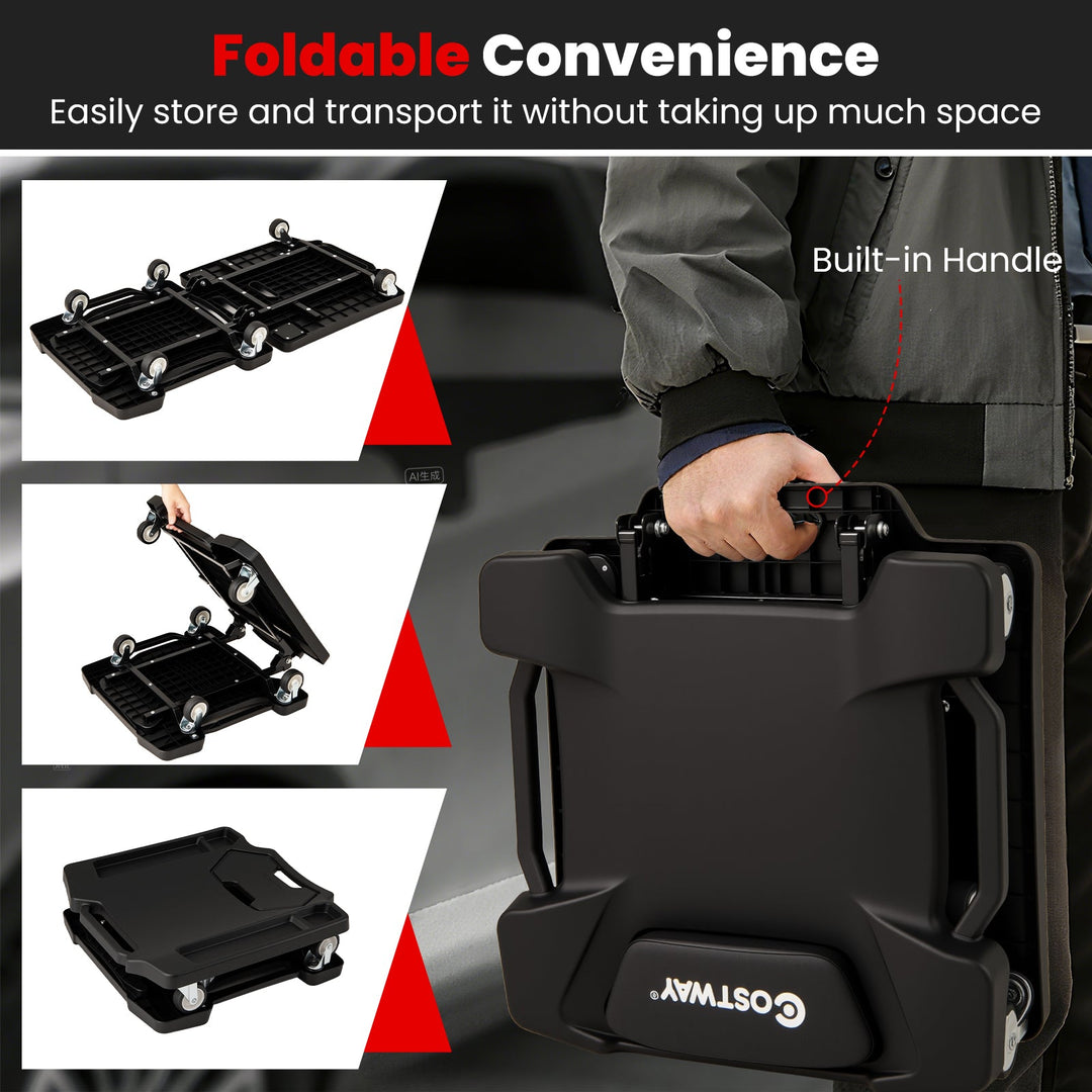 43 Inches Foldable Mechanic Creeper with Padded Headrest and Tool Trays-Black