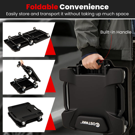 43 Inches Foldable Mechanic Creeper with Padded Headrest and Tool Trays-Black