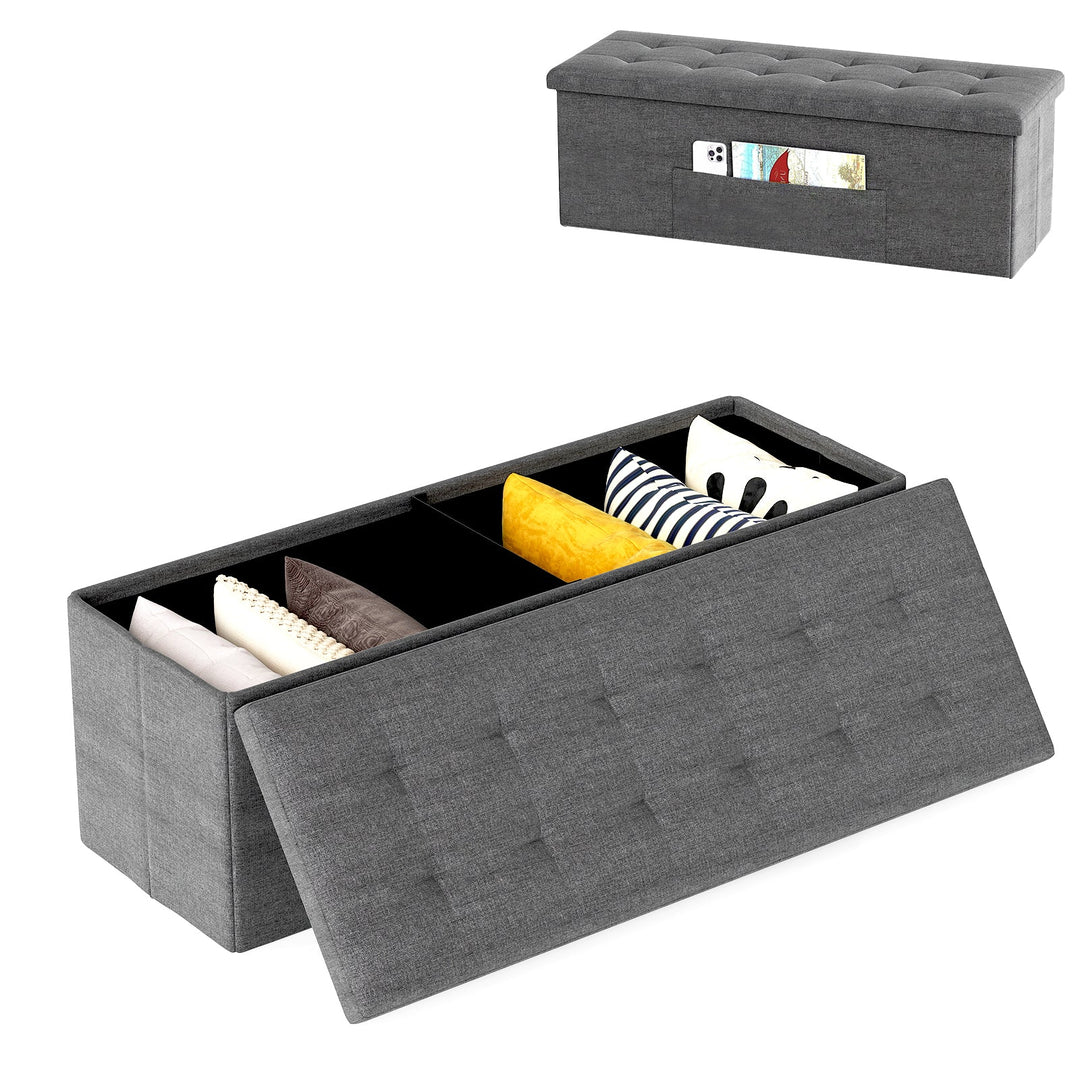 43 Inches Folding Storage Ottoman Bench Linen End of Bed Bench with Padded Seat