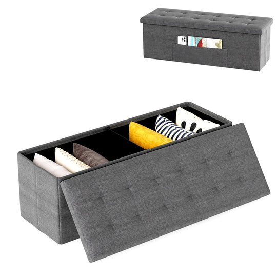43 Inches Folding Storage Ottoman Bench Linen End of Bed Bench with Padded Seat