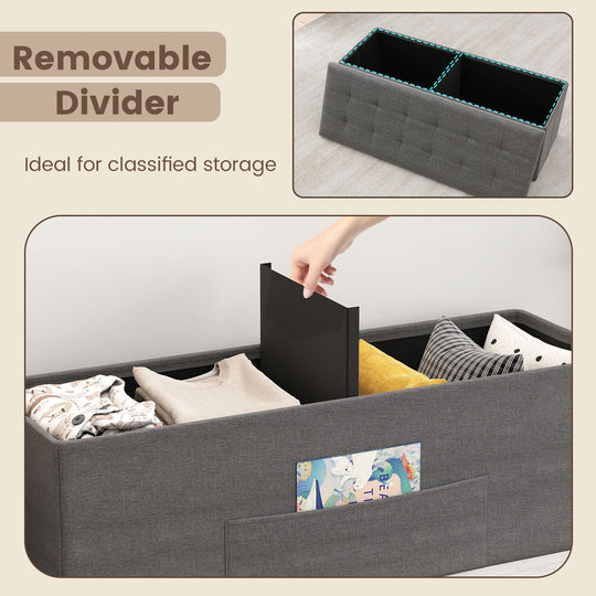 43 Inches Folding Storage Ottoman Bench Linen End of Bed Bench with Padded Seat