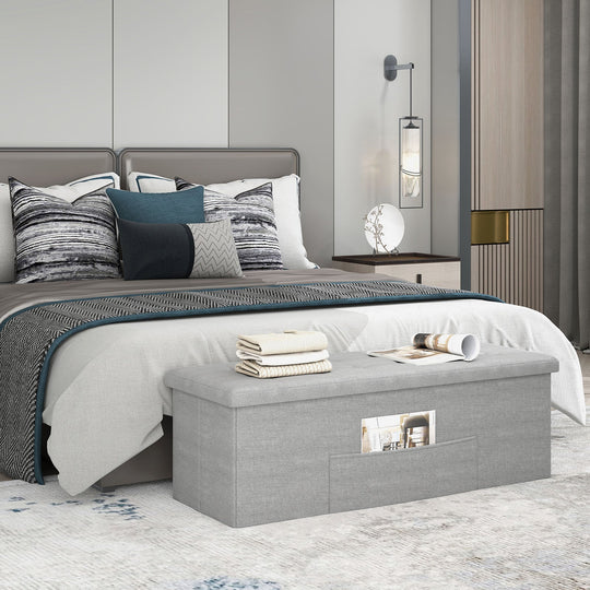 43 Inches Folding Storage Ottoman Bench Linen End of Bed Bench with Padded Seat